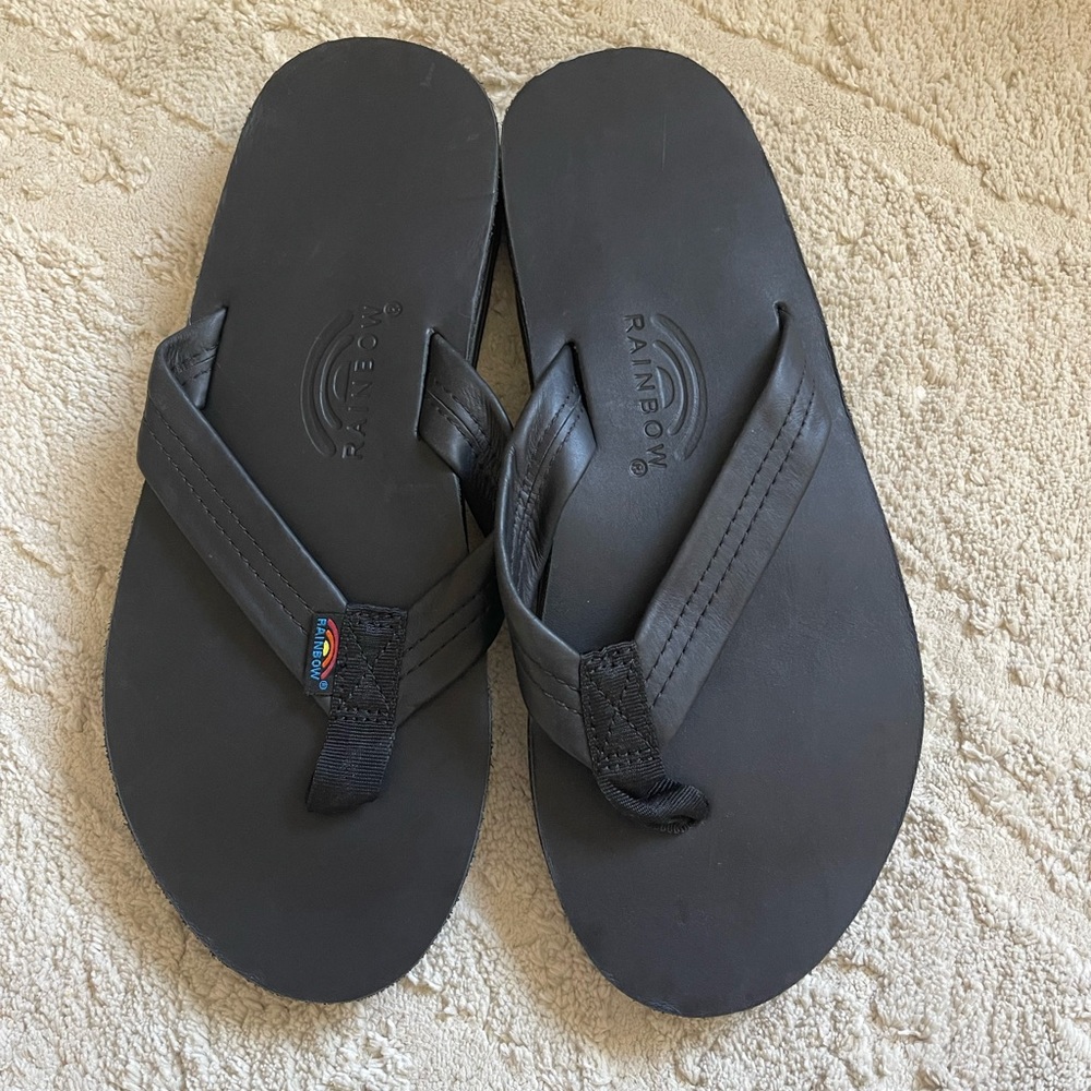 Men's Black Leather Rainbow Sandals Size XL 11-12